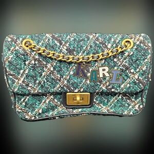 KARL LAGERFELD PARIS Agyness Tweed Shoulder BagiThe strikethrou